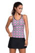 Sexy Abstract Print Racerback Tankini Black Skort Swimsuit